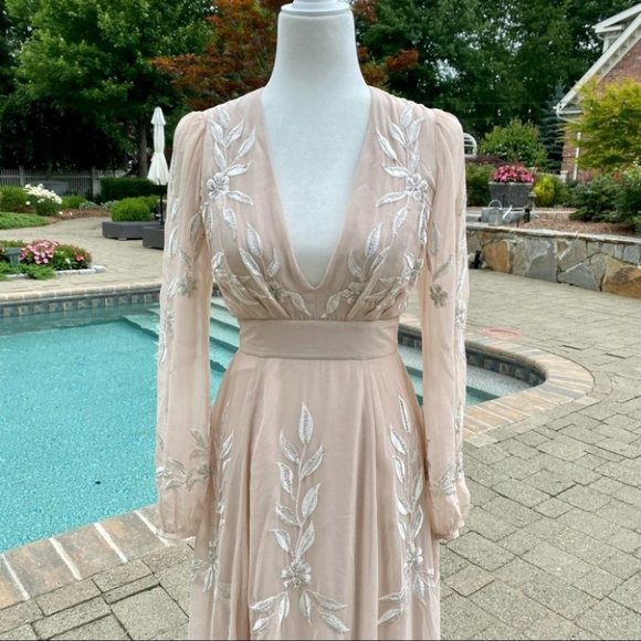 Anthropologie BHLDN Belize Dress Wedding Gown Maxi Long Sleeve Formal Cream 4 - Picture 7 of 14